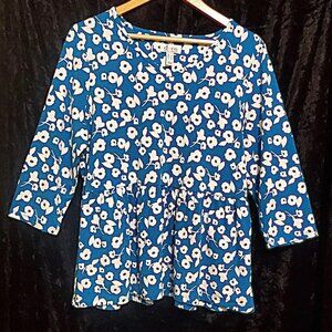 Blair blue & white flower print 3/4 sleeve tunic size L